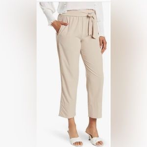 NWT T TAHARI belted high waist trousers pull-on straight leg neutral